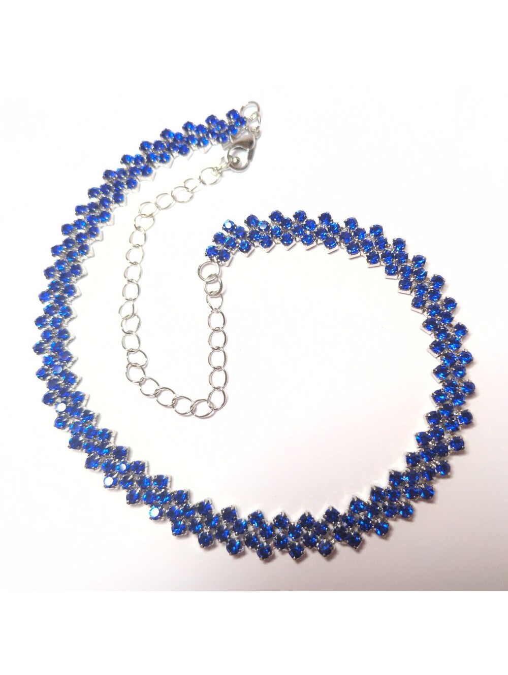 Moissanite simulated choker chain blue women, iced out necklace silver color